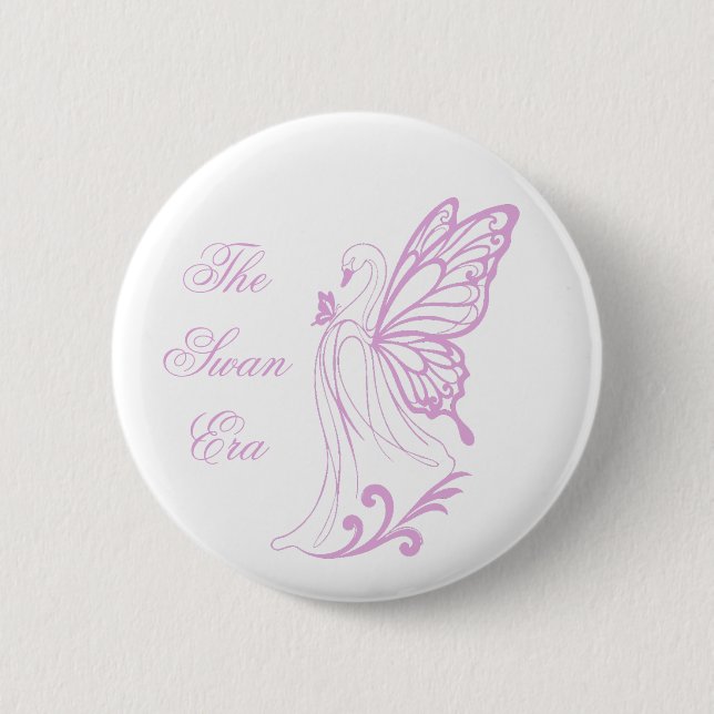 Graceful swan with butterfly wings button (Front)