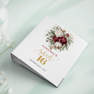 Graceful Sweet 16 Blush Burgundy Floral Keepsake 3 Ring Binder