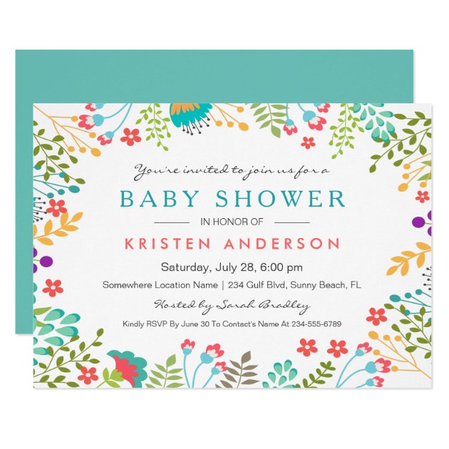 Graceful Tiffany Blue Floral Cute Baby Shower Invitation