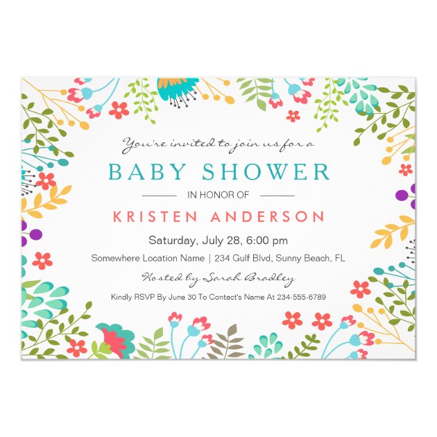 Graceful Tiffany Blue Floral Cute Baby Shower Invitation
