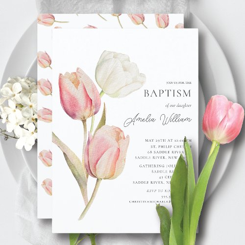 Graceful Tulips Baptism Invitation