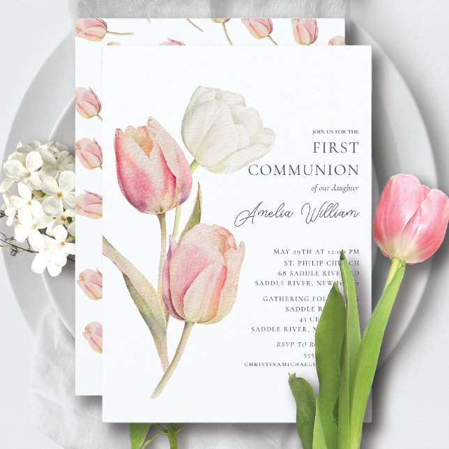 Graceful Tulips First Communion Invitation (Creator Uploaded)