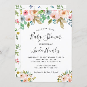 Graceful Watercolor Floral Girl Baby Shower Invitation