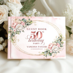 Graceful Watercolor Rose Gold Blush Floral Guest Book
