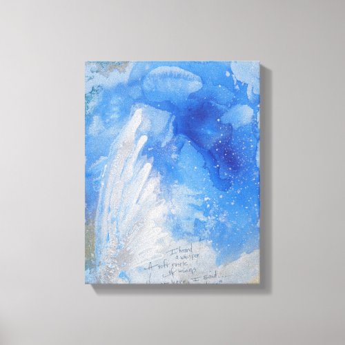 Graceful White Angel Wing in a Blue Night Sky Canvas Print