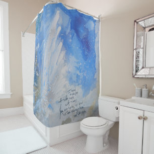 Graceful White Angel Wing in a Blue Night Sky Shower Curtain
