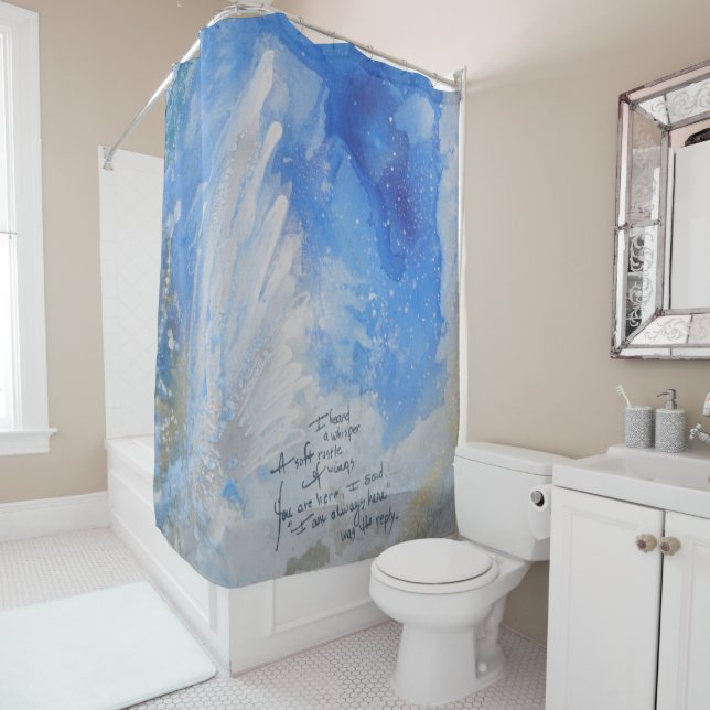 Graceful White Angel Wing in a Blue Night Sky Shower Curtain (In Situ)
