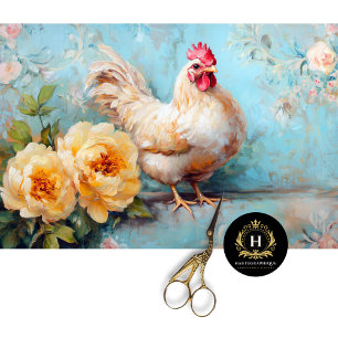 Graceful White Chicken Yellow Blooms Decoupage Tissue Paper
