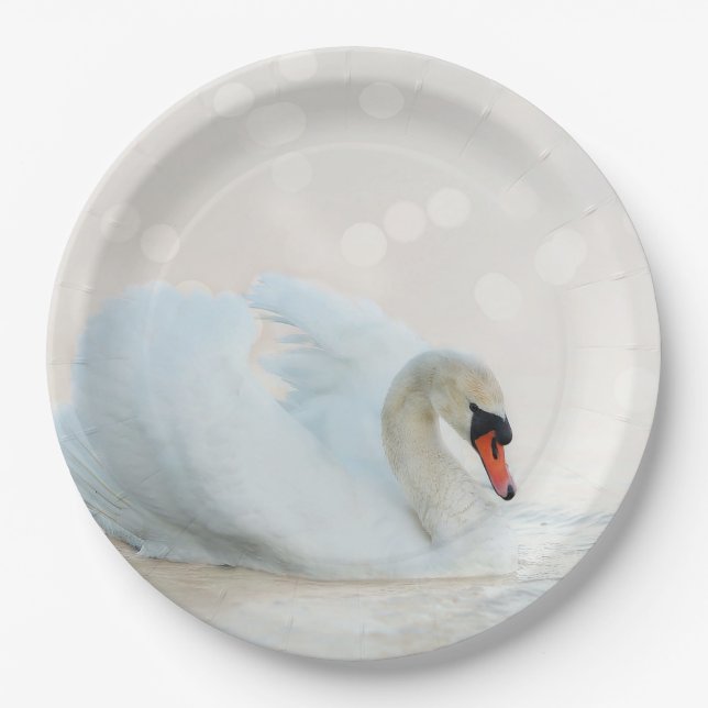 Graceful white swan paper plates (Front)
