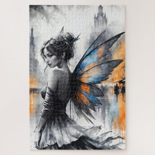 Graceful winged brunette minimalism urban dusk jigsaw puzzle