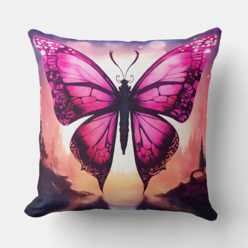 Graceful Wings A Captivating Butterfly in Flight Throw Pillow