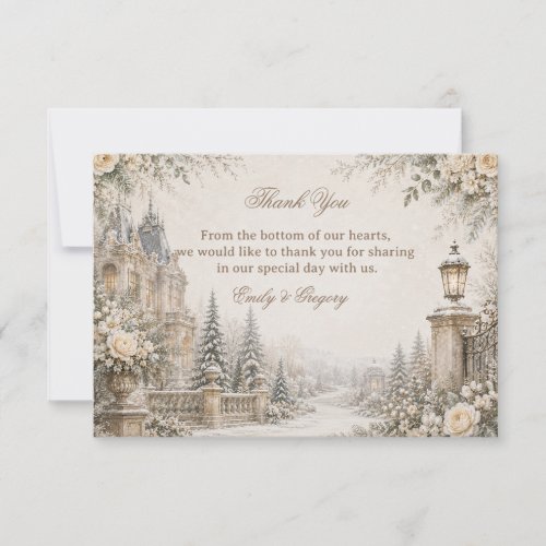 Graceful Winter Manor Garden Tranquility Thank You Card