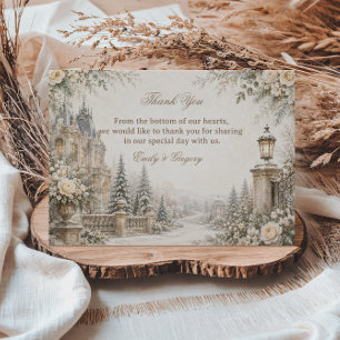 Graceful Winter Manor Garden Tranquility Thank You Card