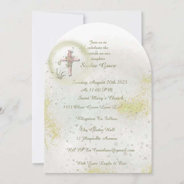Graceful with Soft green baptism invitation  (Front)
