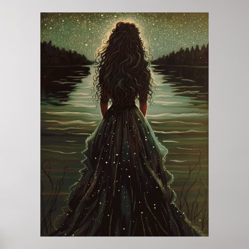 Graceful Woman By The Lake Poster