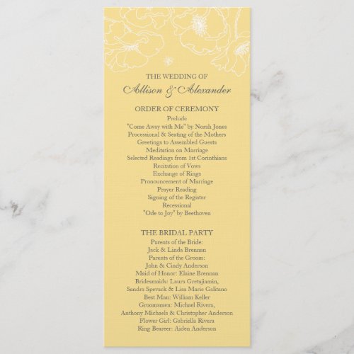 Graceful Yellow Poppy Floral Wedding Program
