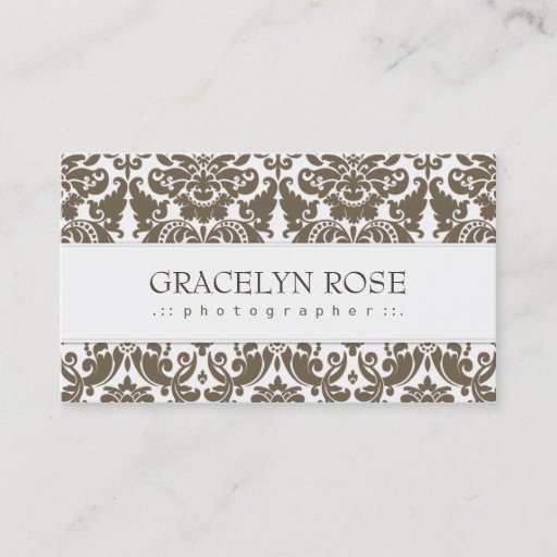 Customizable Gracelyn Brown Damask Chic Business Card