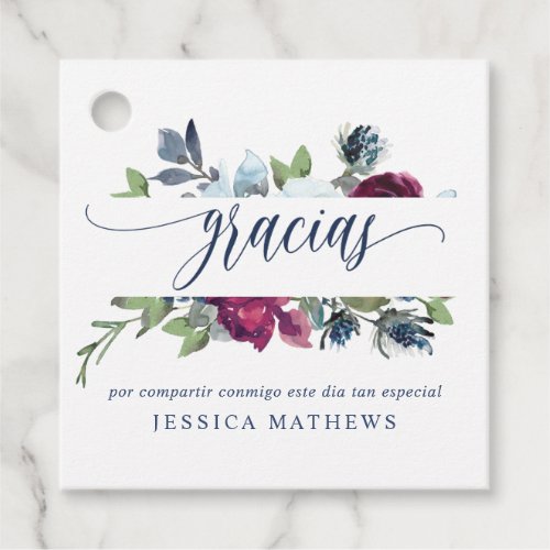 Gracias Any Event Berry Burgundy and Blue Floral Favor Tags