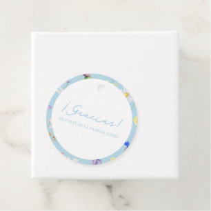 Gracias Azul Flores Baby Shower Circle Favor Tags