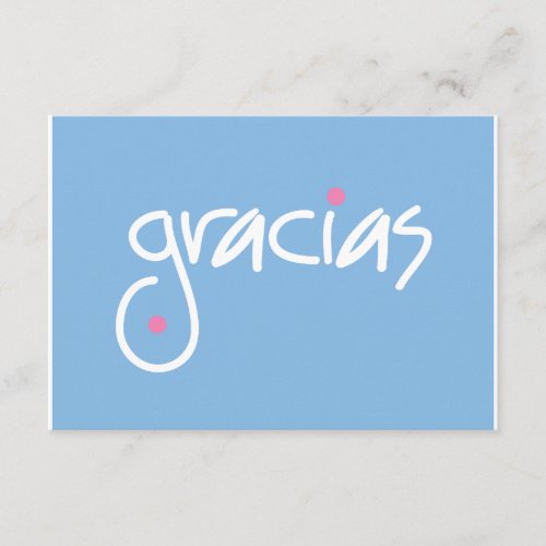 Gracias blue and white lettering gift enclosure