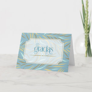 Gracias Botanical Earthy Blue Spanish Letterpress Thank You Card