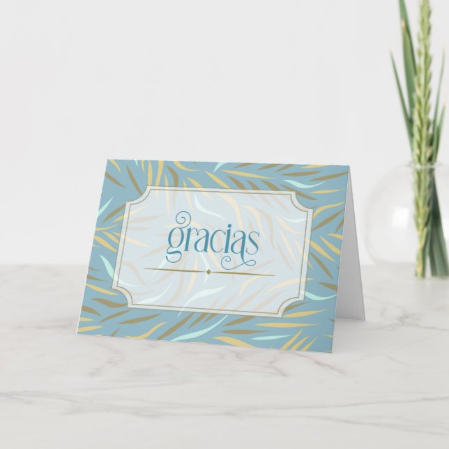 Gracias Botanical Earthy Blue Spanish Thank You Card (Front)