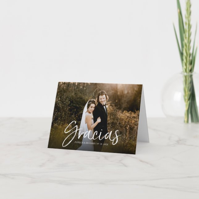 Gracias Chic Script Wedding Thank You Photo Card (Front)