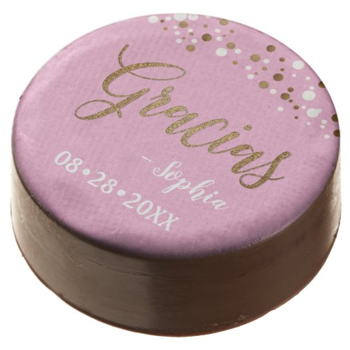Gracias Confetti gold white and pink personalized Chocolate Covered Oreo
