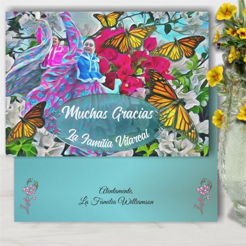 Gracias Dancing with Flowers  Butterflies PV01 Thank You Card