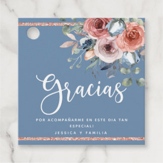 Gracias, Dusty Blue and Blush Pink Floral Favor Tags