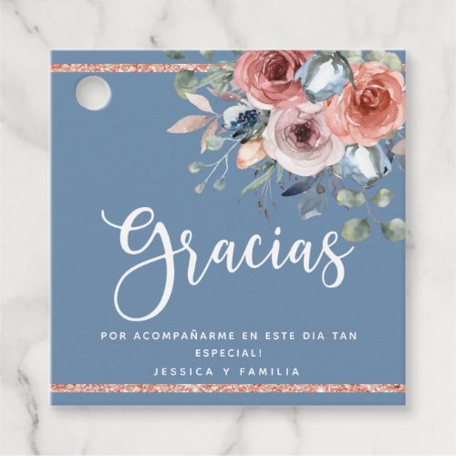 Gracias Dusty Blue and Blush Pink Floral Favor Tags