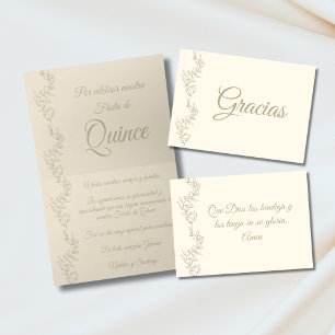 Gracias Elegant Champagne Fiesta De Quince Spanish Letterpress Thank You Card