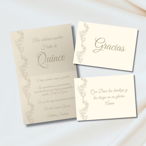 Gracias Elegant Champagne Fiesta De Quince Spanish Thank You Card