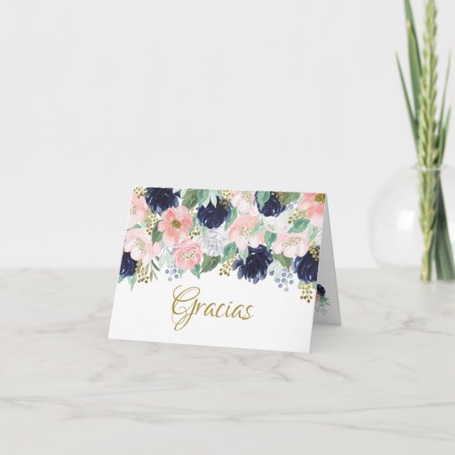 Gracias Floral Folded Spanish Greeting Card (Front)
