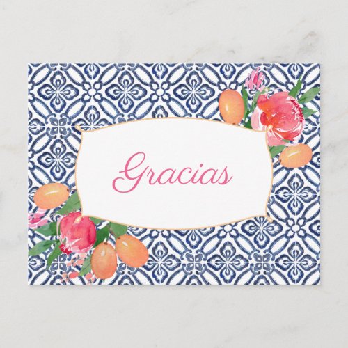 Gracias Hot Pink Citrus Spanish Tiles Thank You Postcard