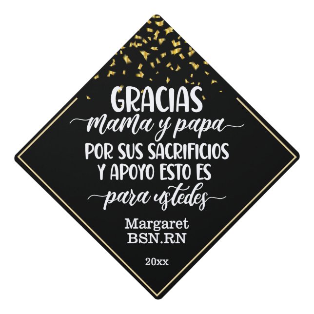 Gracias Mama Y Papa Spanish Graduation Simple Graduation Cap Topper (Front)