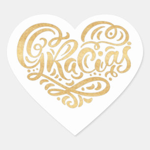 Gracias Modern Gold Cursive Script Typography Heart Sticker