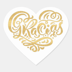 Gracias Modern Gold Cursive Script Typography Heart Sticker