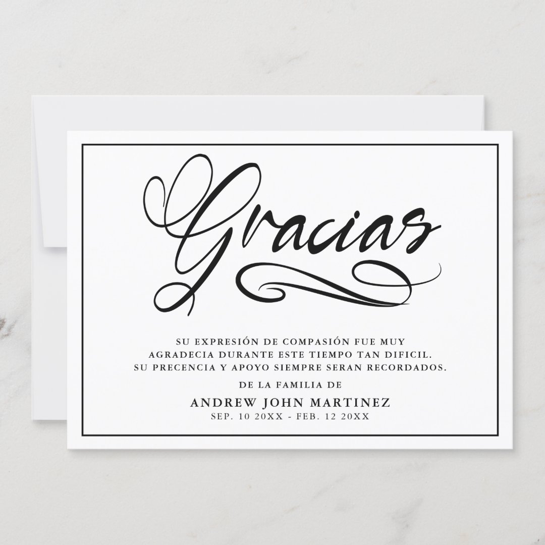 Gracias Modern Photo Spanish Funeral Thank You Card Zazzle