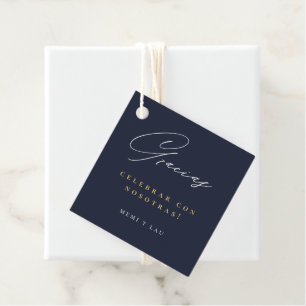 Gracias Modern Script Navy Blue Favor Tags
