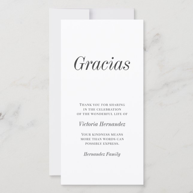 Gracias Modern Typography Memorial Thank You (Front)