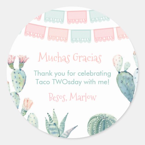Gracias Pastel Cactus Mexican Fiesta Thank You Classic Round Sticker