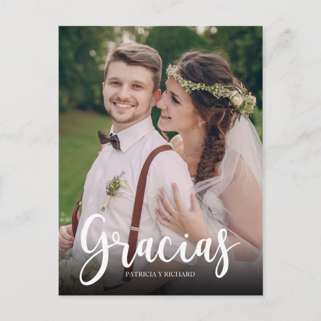 Gracias Photo Elegant Wedding Spanish Thank You Postcard (Front)