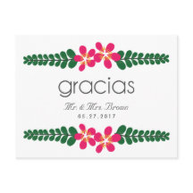 Gracias Pink Floral Wedding Thank You Postcard