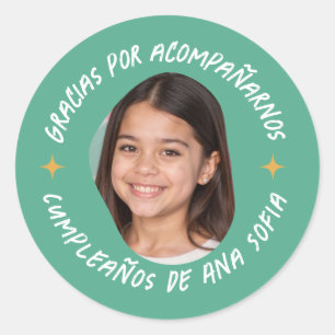 Gracias por acompañarnos cumpleaños con foto classic round sticker