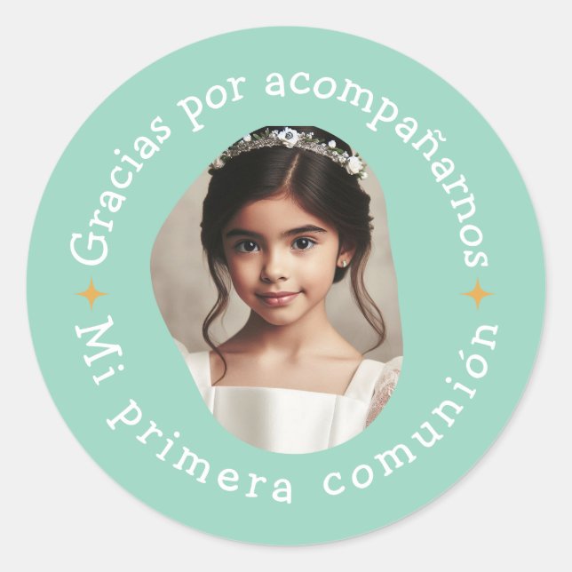 Gracias por acompañarnos mi primera comunión foto classic round sticker (Front)