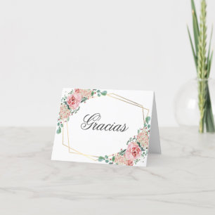 GRACIAS por venir Pink Spanish Quinceañera Quince Letterpress Thank You Card