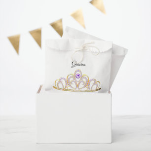 Gracias Quinceañera Gold Amethyst Tiara Favor Bag