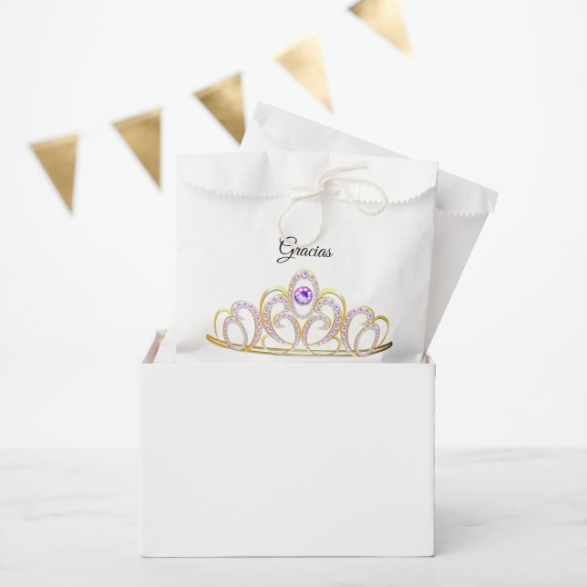 Gracias Quinceañera Gold Amethyst Tiara Favor Bag  (Party)