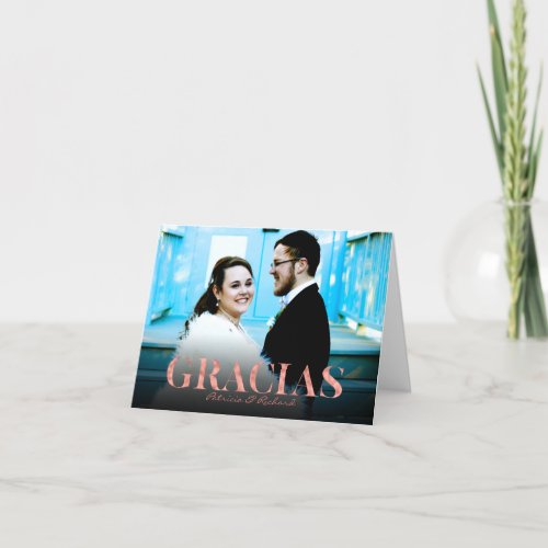 Gracias Rose Gold Foil Wedding Thank You Photo